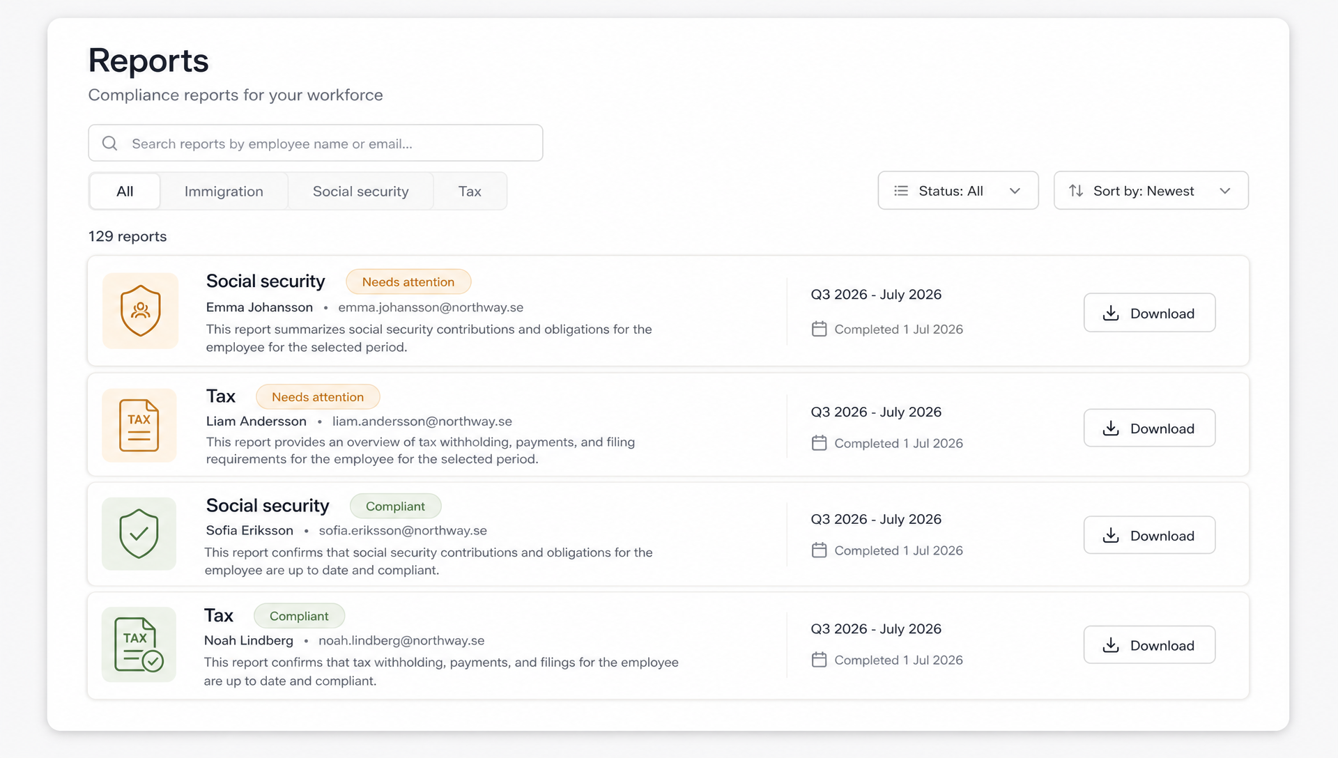 Quarterly compliance reports