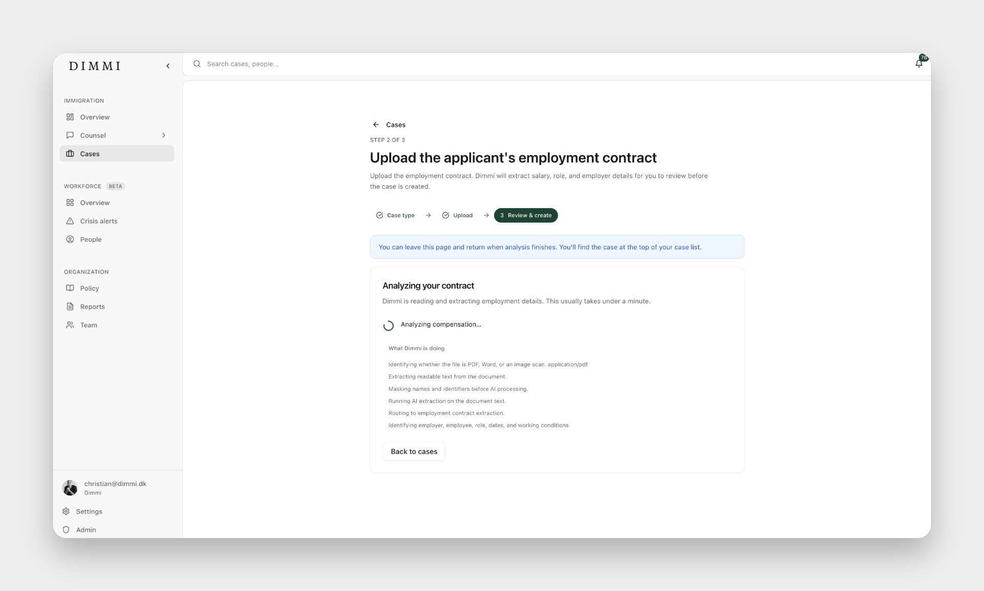 Upload a contract. Dimmi does the rest.