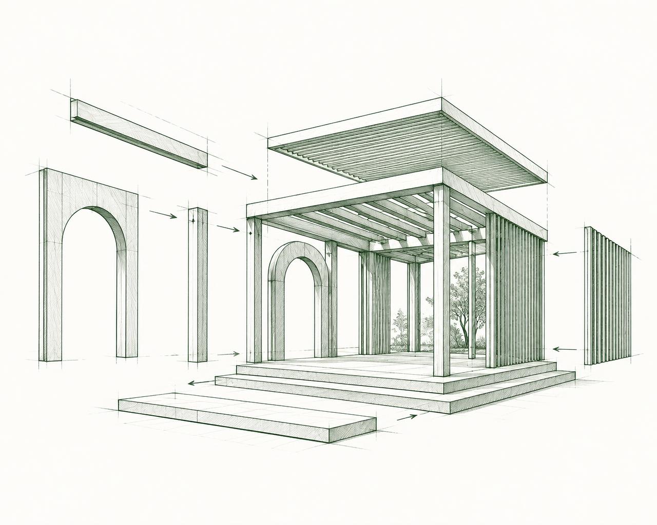 Architectural parts connecting to form a shared structure